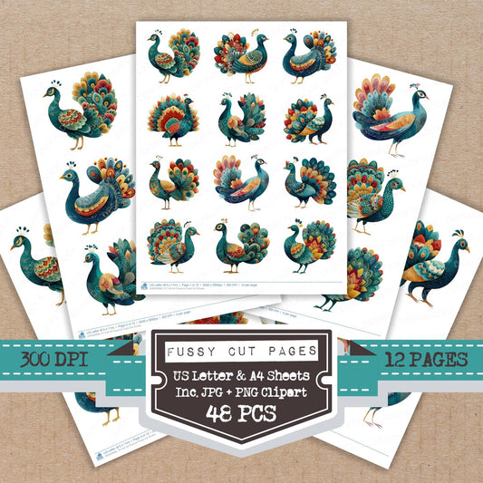 Folk Art Peacock Fussy Cut Sheets (DDD009896)