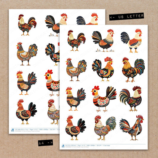 Folk Art Rooster Fussy Cut Sheets (DDD009898)