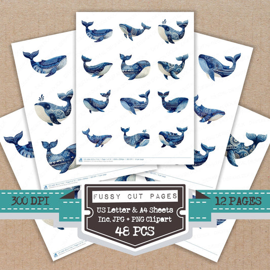 Folk Art Whale Fussy Cut Sheets (DDD009912)