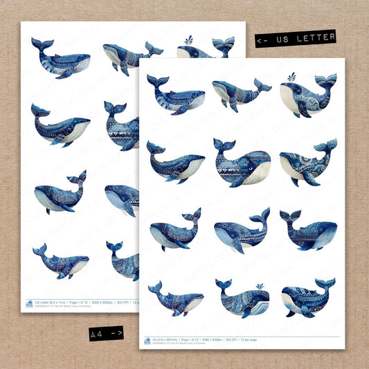 Folk Art Whale Fussy Cut Sheets (DDD009912)