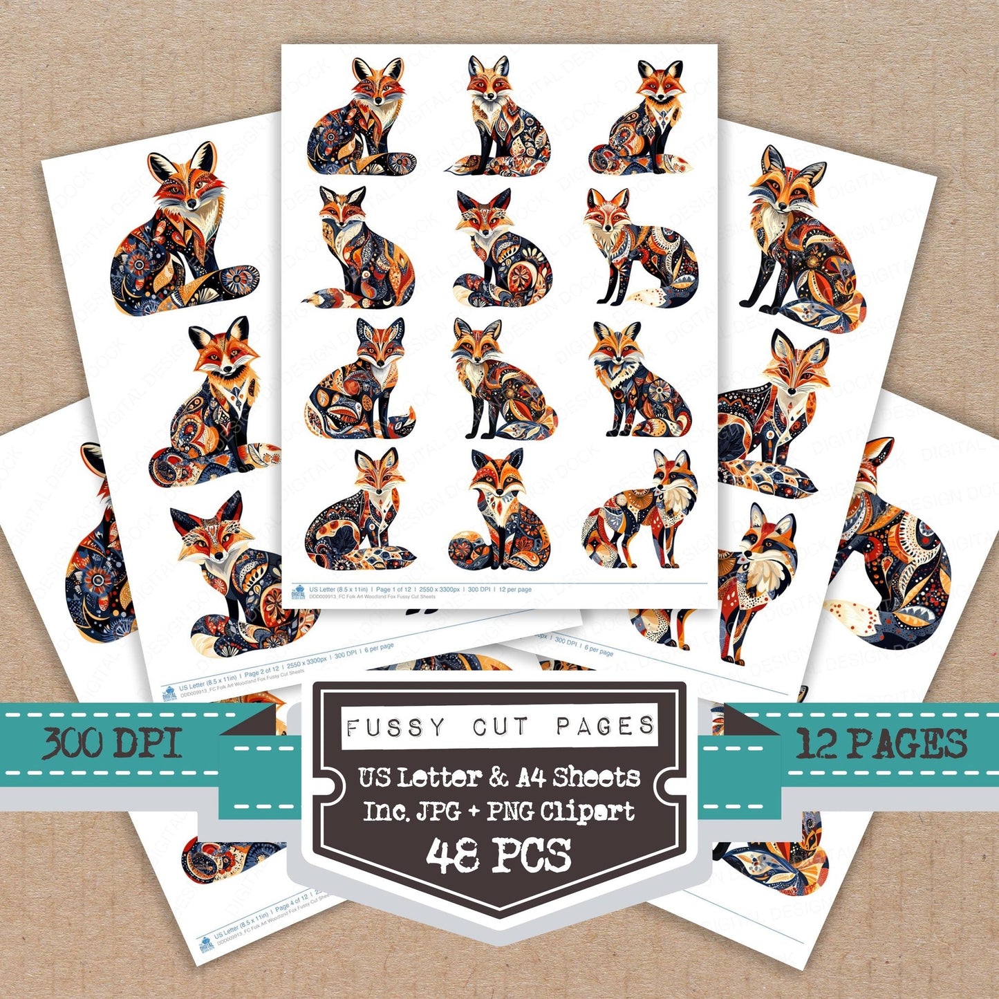Folk Art Woodland Fox Fussy Cut Sheets (DDD009913)
