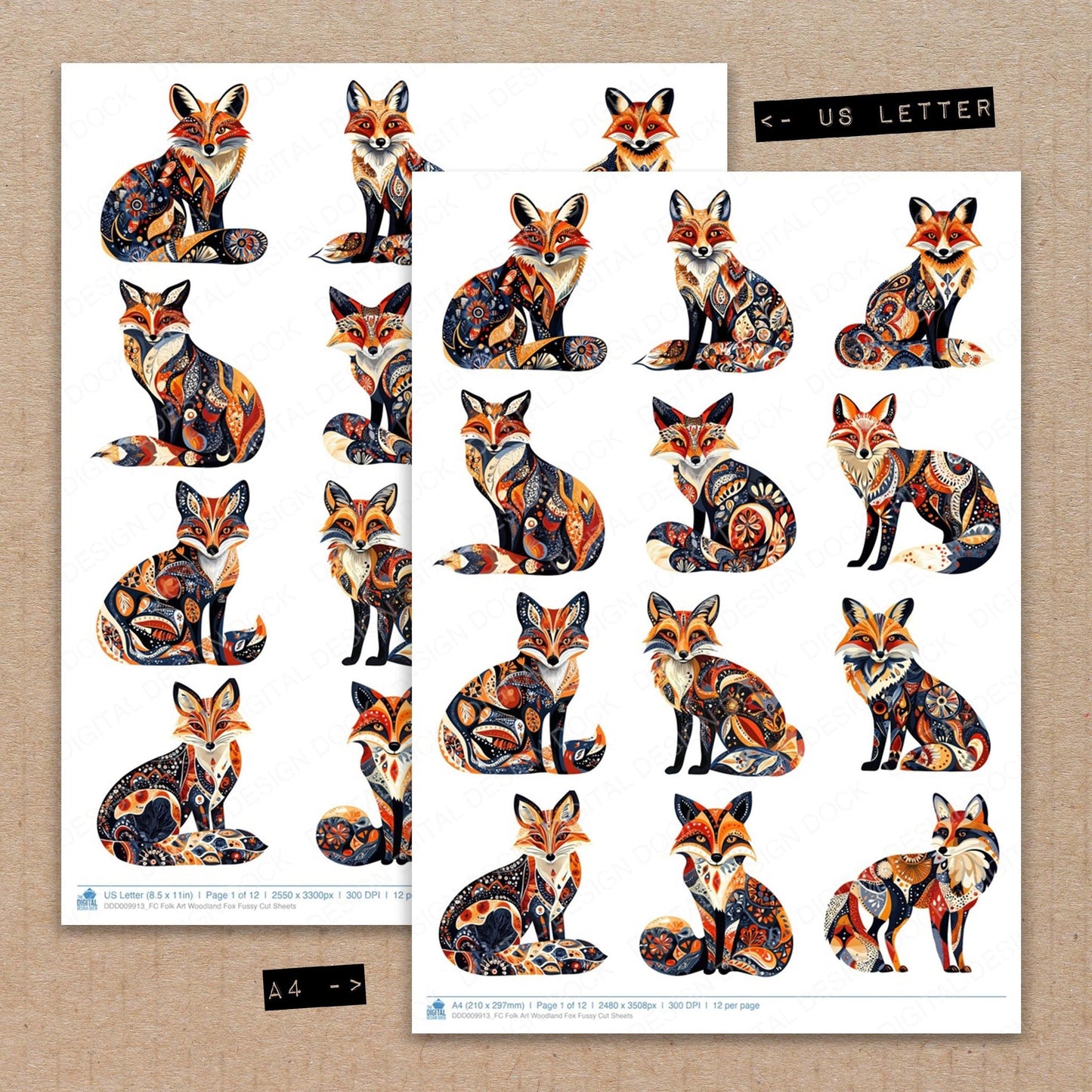 Folk Art Woodland Fox Fussy Cut Sheets (DDD009913)
