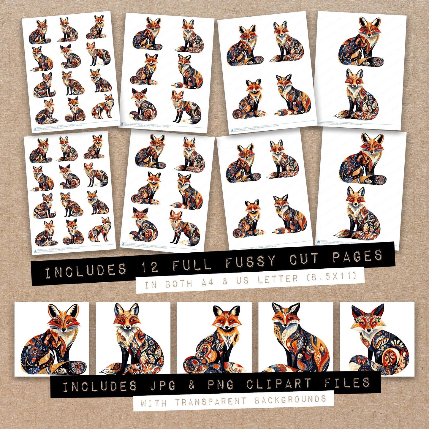 Folk Art Woodland Fox Fussy Cut Sheets (DDD009913)