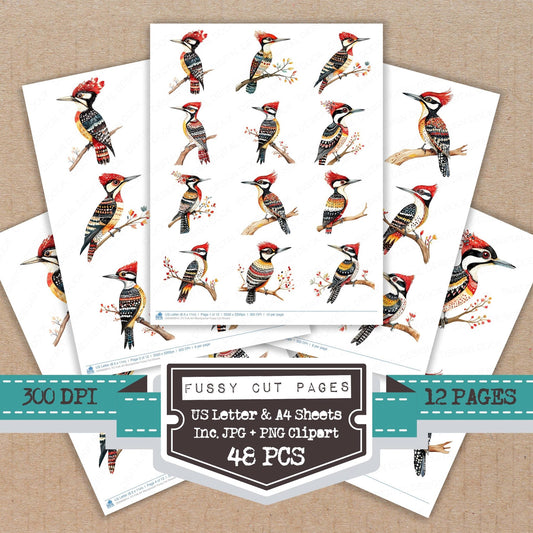 DDD009914_FC Folk Art Woodpecker Fussy Cut Sheets