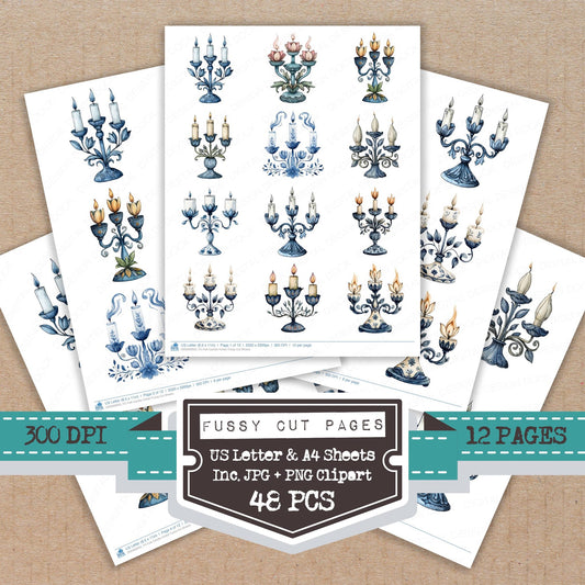 Folk Candle Holder fussy cut printable sheets for junk journaling, scrapbooking, and paper craft projects