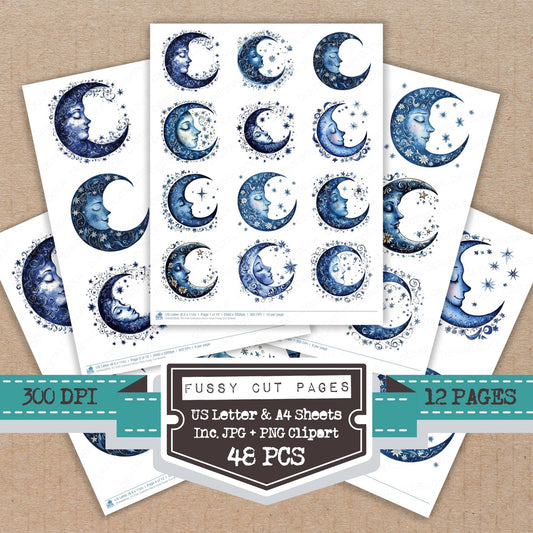 Folk Crescent Moon Face Fussy Cut Sheets (DDD009928)