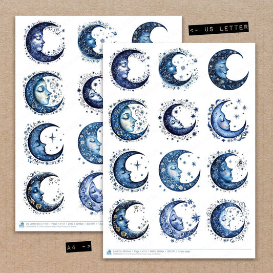 Folk Crescent Moon Face Fussy Cut Sheets (DDD009928)