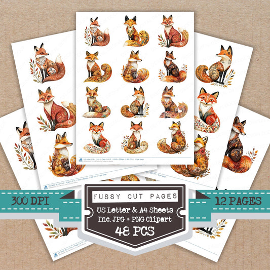 Folk Floral Fox Fussy Cut Sheets (DDD009935)