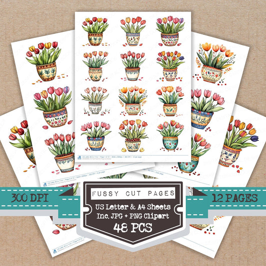 Folk Floral Pot Fussy Cut Sheets (DDD009940)