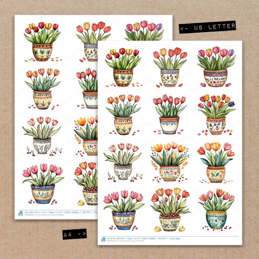 Folk Floral Pot Fussy Cut Sheets (DDD009940)