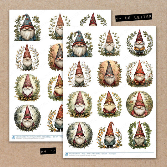 A4 and US Letter format comparison showing Folk Gnome with Hat fussy cut pages for print and cut crafting
