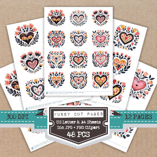 Folk Heart and Tulips Fussy Cut Sheets (DDD009949)