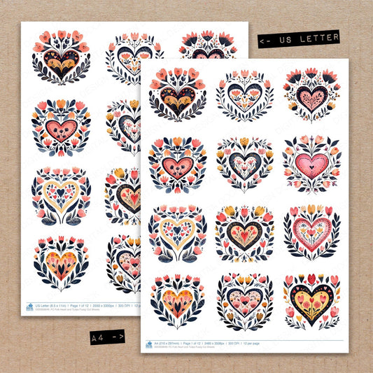 Folk Heart and Tulips Fussy Cut Sheets (DDD009949)