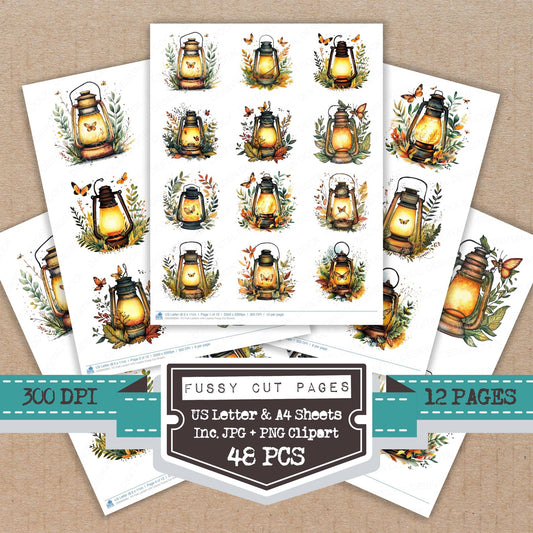 Folk Lantern with Leaves fussy cut printable sheets for junk journaling, scrapbooking, and paper craft projects