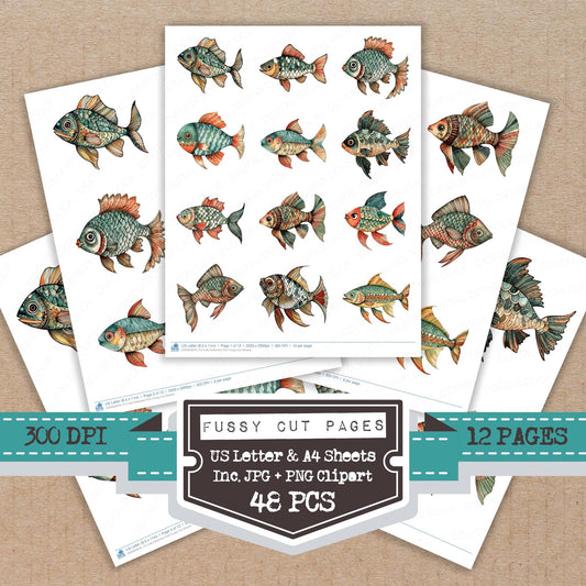 Folk Patterned Fish Fussy Cut Sheets (DDD009976)