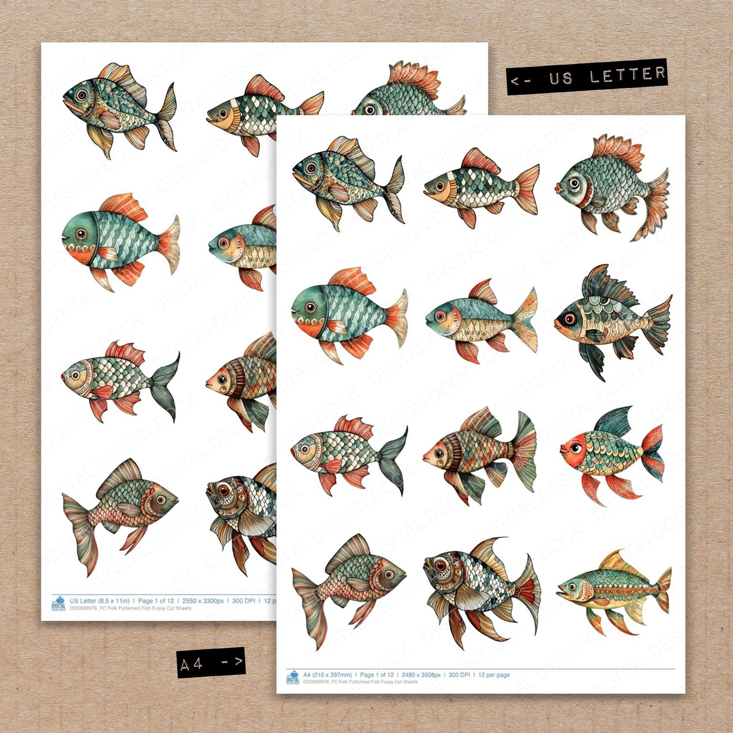 Folk Patterned Fish Fussy Cut Sheets (DDD009976)