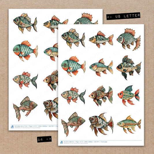 Folk Patterned Fish Fussy Cut Sheets (DDD009976)