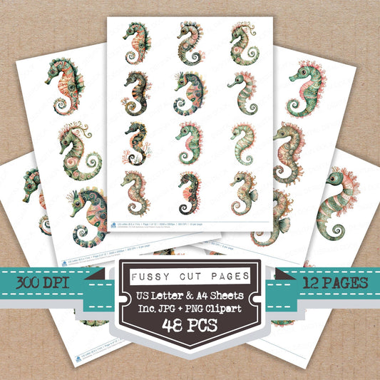 Folk Seahorse Coral Pattern Fussy Cut Sheets (DDD009986)