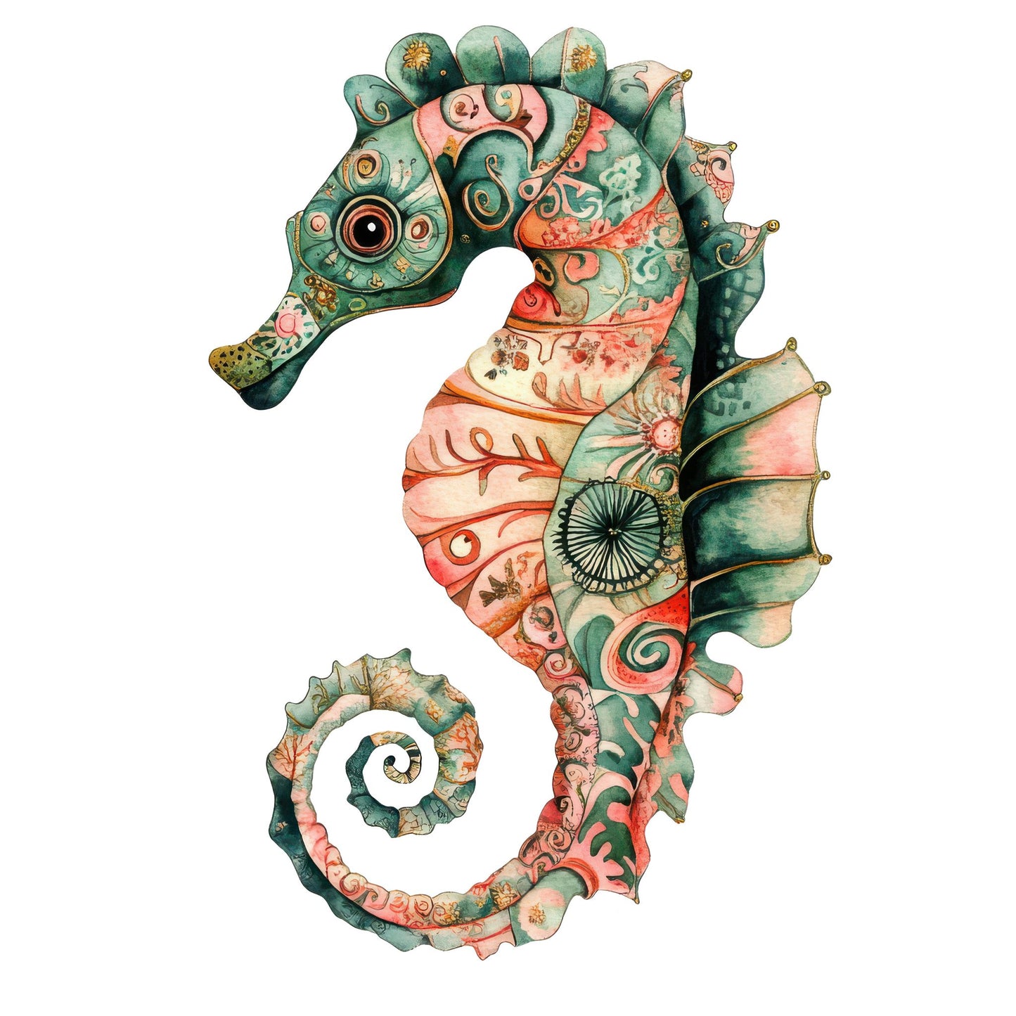 Folk Seahorse Coral Pattern Fussy Cut Sheets (DDD009986)