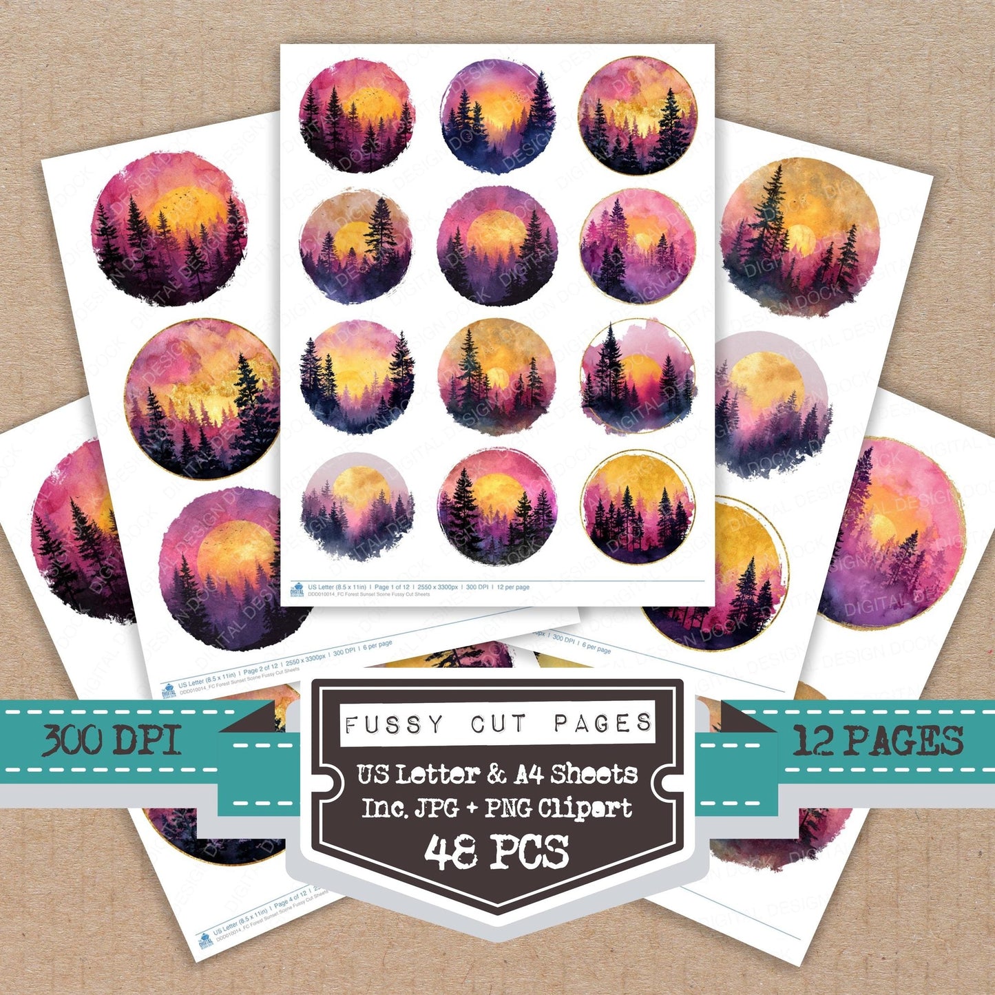 Forest Sunset Scene Fussy Cut Sheets (DDD010014)