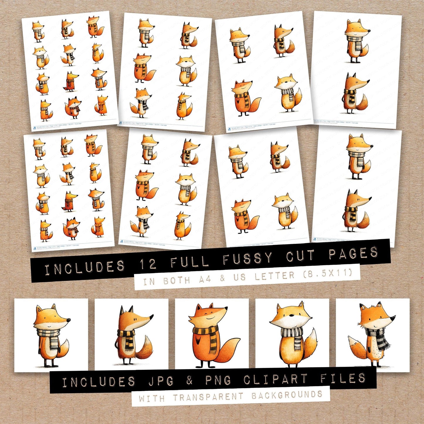 Fox Wearing Scarf Fussy Cut Sheets (DDD010023)