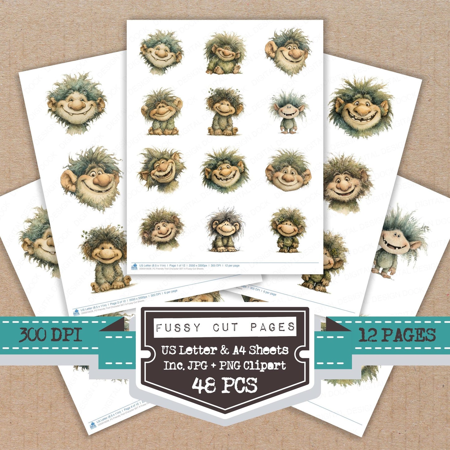 Friendly Troll Character A fussy cut printable sheets for junk journaling, scrapbooking, and paper craft projects