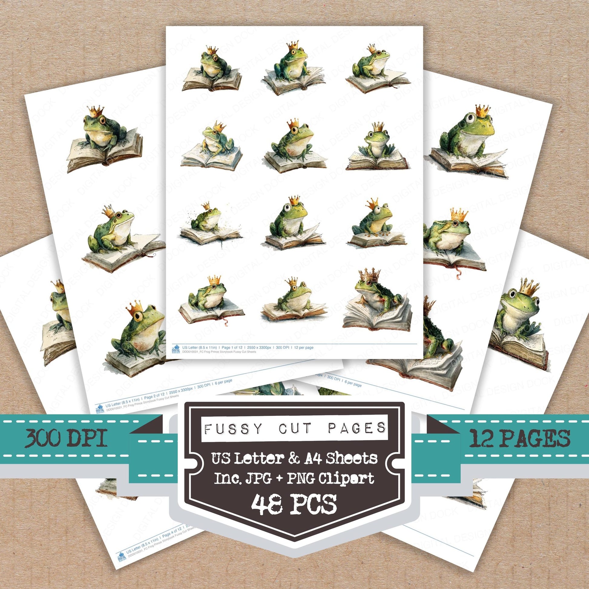 Frog Prince Storybook fussy cut printable sheets for junk journaling, scrapbooking, and paper craft projects