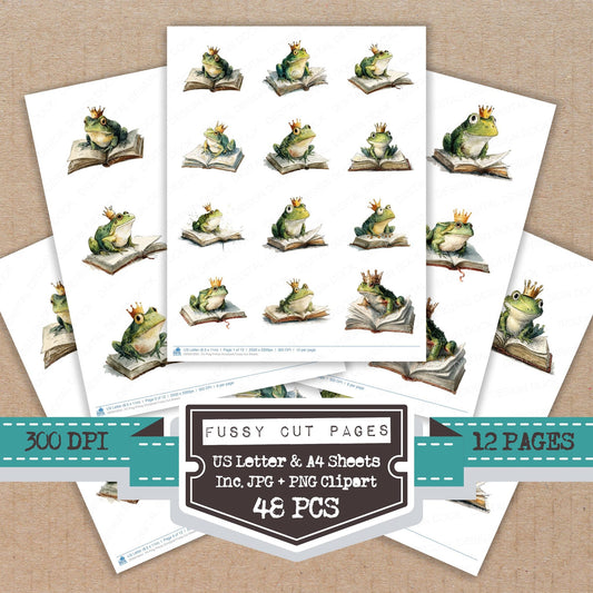 Frog Prince Storybook fussy cut printable sheets for junk journaling, scrapbooking, and paper craft projects