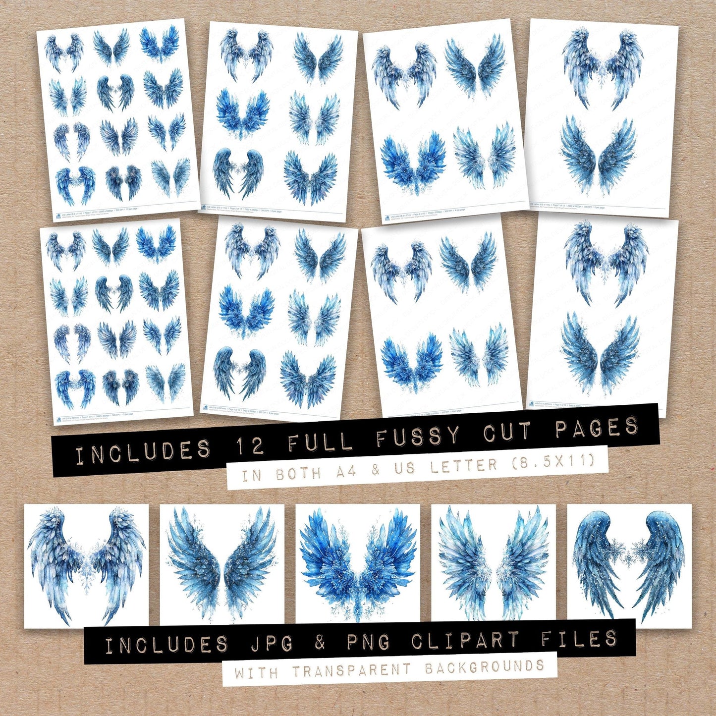 Frozen Crystal Angel Wings Fussy Cut Sheets (DDD010035)