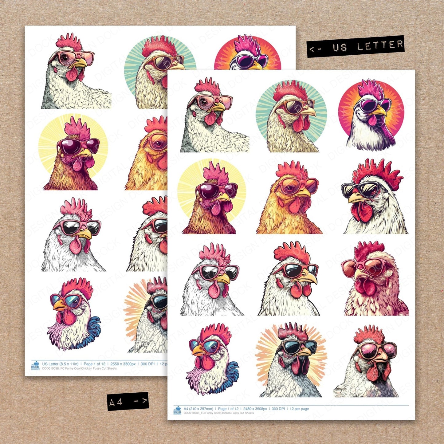 Funky Cool Chicken Fussy Cut Sheets (DDD010038)