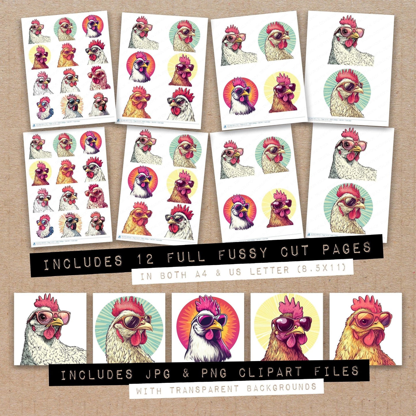 Funky Cool Chicken Fussy Cut Sheets (DDD010038)