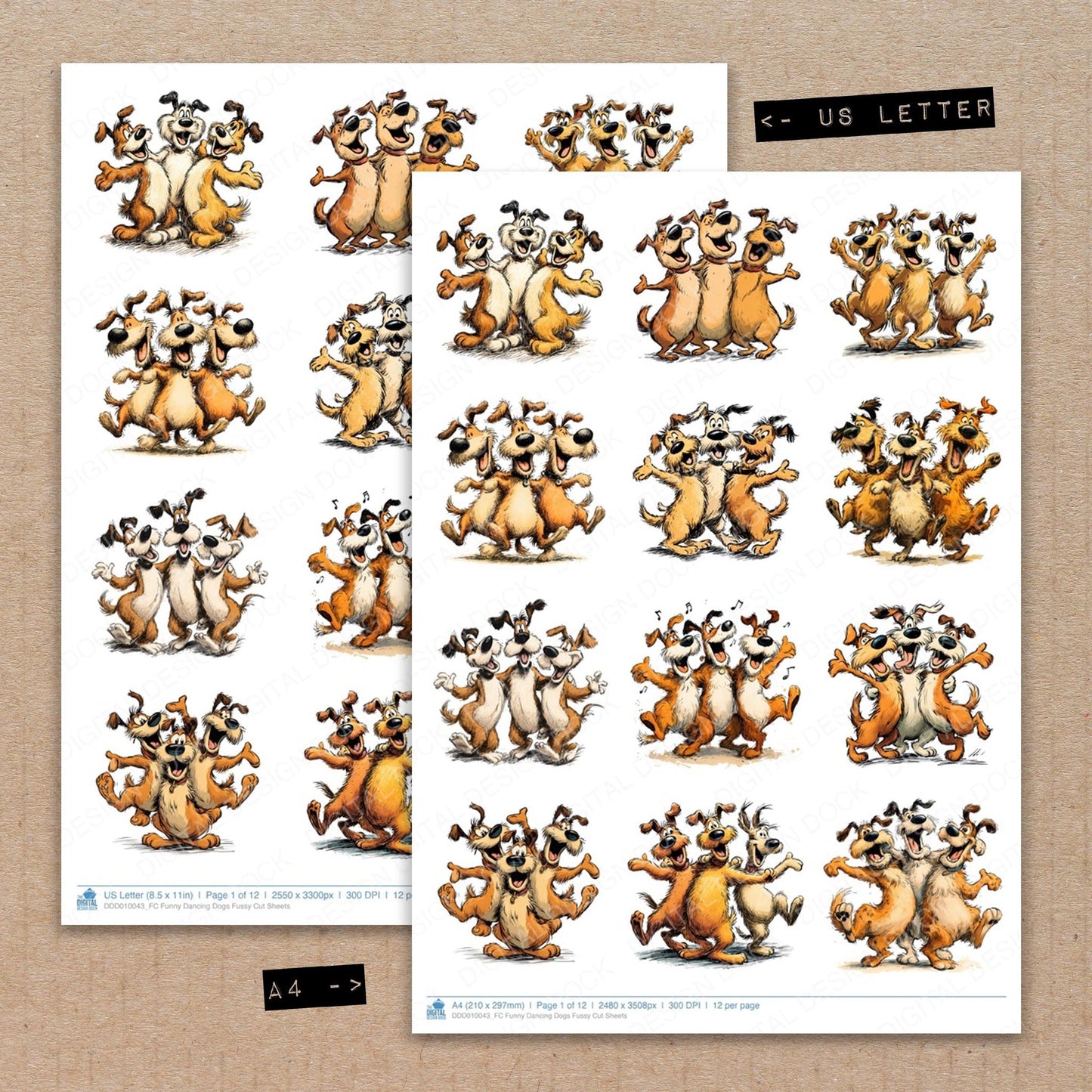 Funny Dancing Dogs Fussy Cut Sheets (DDD010043)