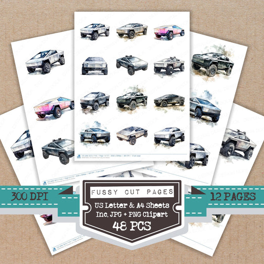 Futuristic Car fussy cut printable sheets for junk journaling, scrapbooking, and paper craft projects