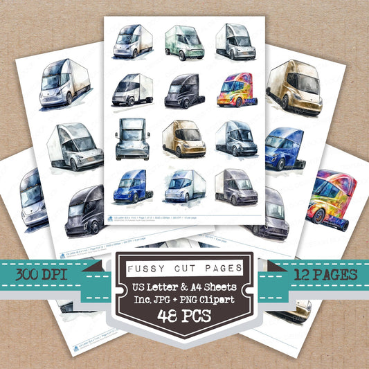 Futuristic Truck fussy cut printable sheets for junk journaling, scrapbooking, and paper craft projects