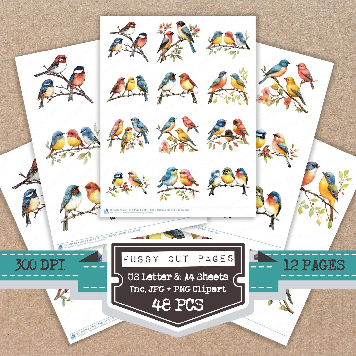 Garden Bird Friends fussy cut printable sheets for junk journaling, scrapbooking, and paper craft projects
