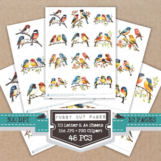 Garden Bird Friends fussy cut printable sheets for junk journaling, scrapbooking, and paper craft projects