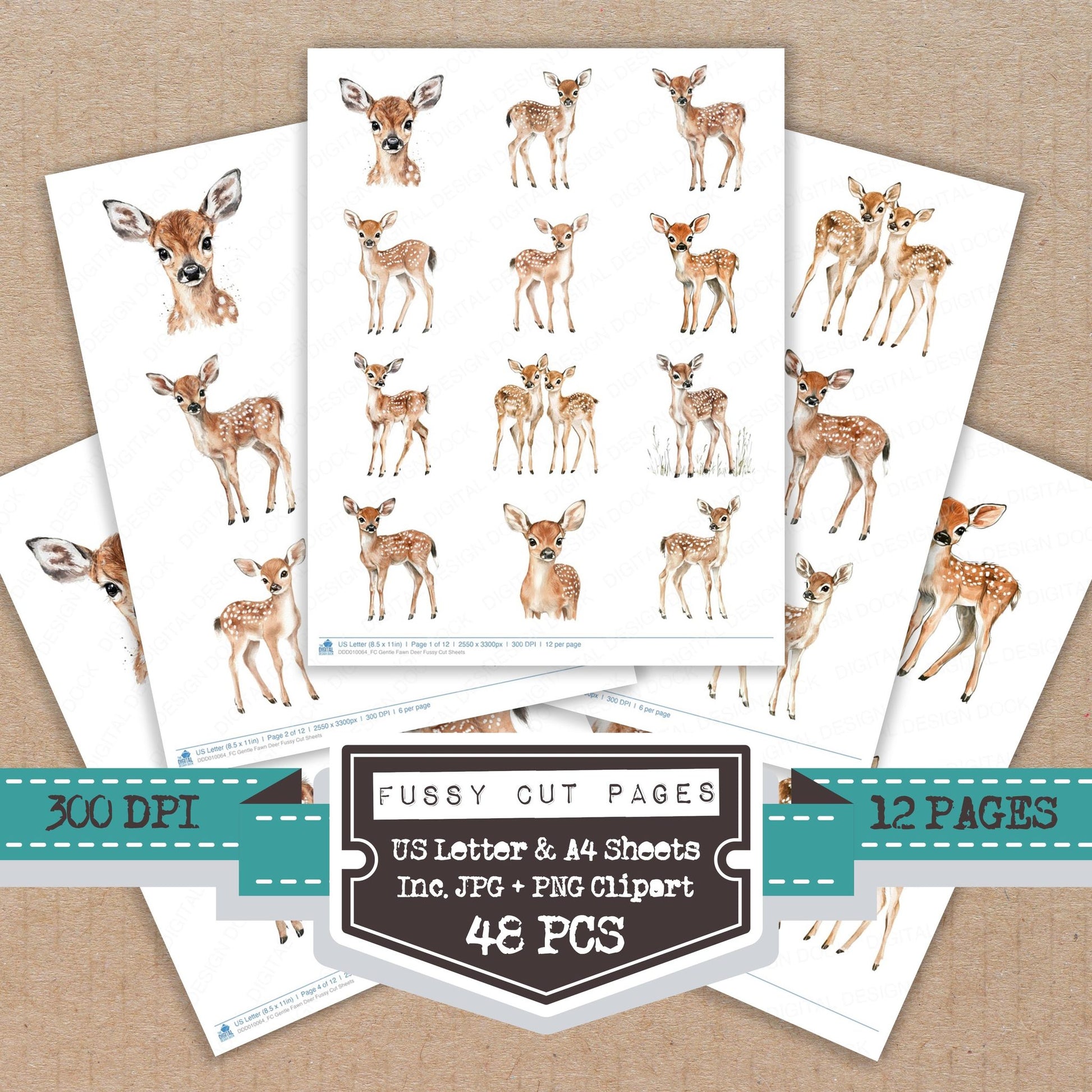 Gentle Fawn Deer fussy cut printable sheets for junk journaling, scrapbooking, and paper craft projects