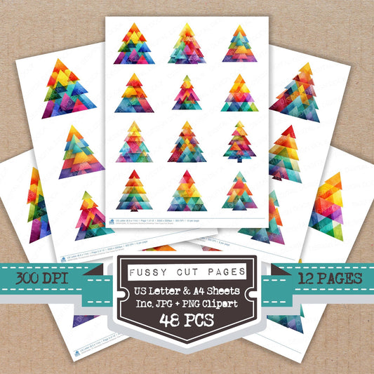 DDD010068_FC Geometric Rainbow Christmas Tree Fussy Cut Sheets