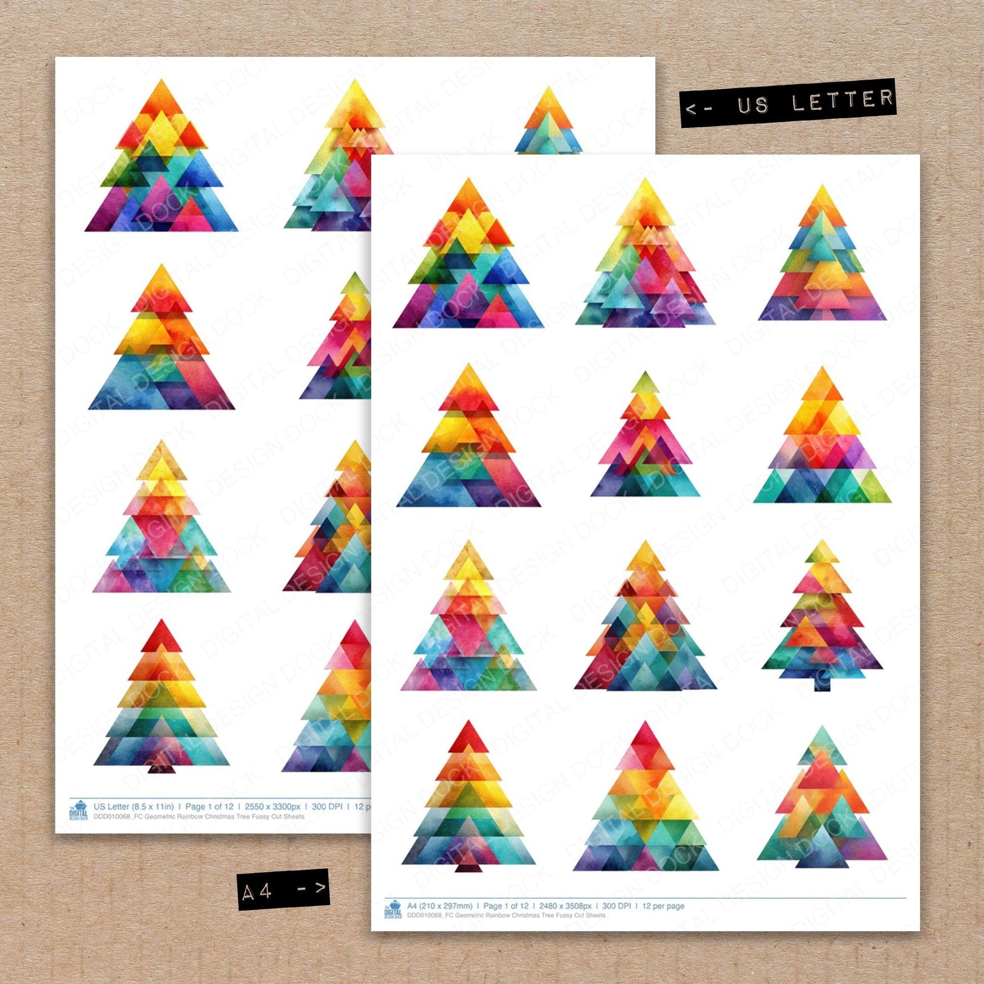 DDD010068_FC Geometric Rainbow Christmas Tree Fussy Cut Sheets