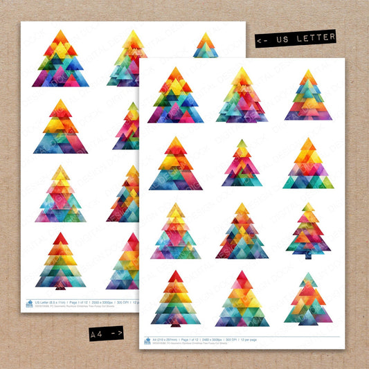 DDD010068_FC Geometric Rainbow Christmas Tree Fussy Cut Sheets