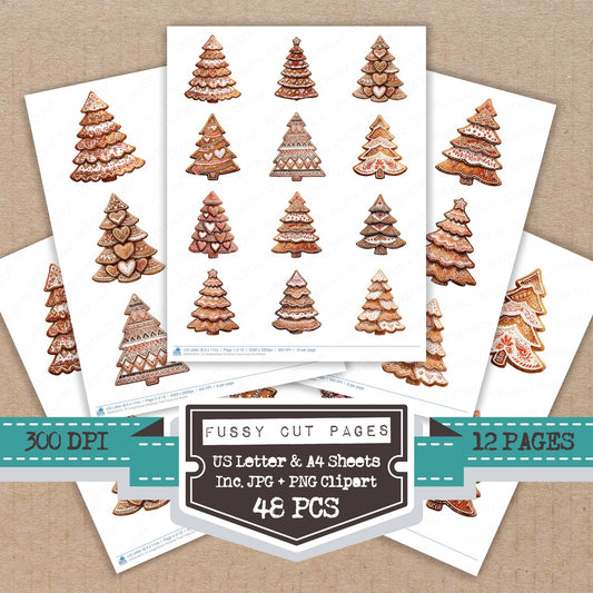 Gingerbread Christmas Tree fussy cut printable sheets for junk journaling, scrapbooking, and paper craft projects