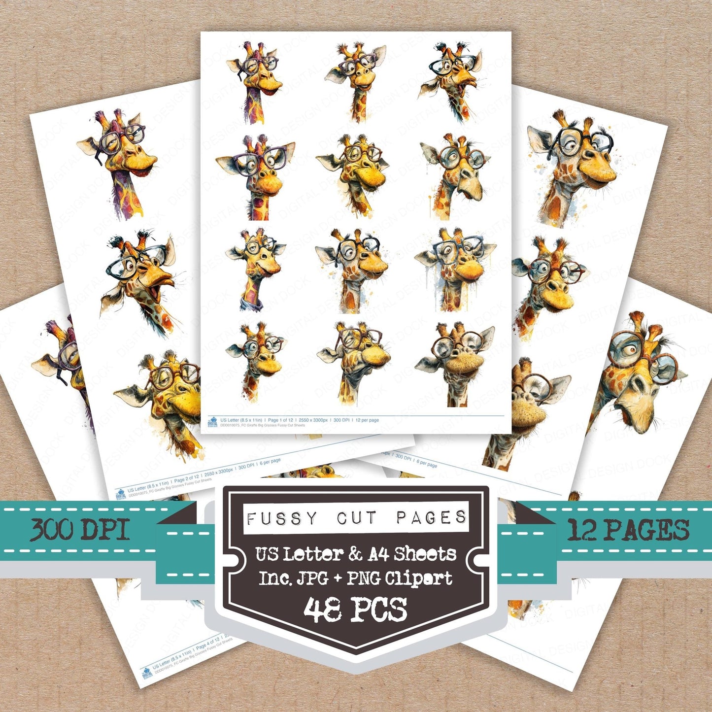 Giraffe Big Glasses Fussy Cut Sheets (DDD010075)