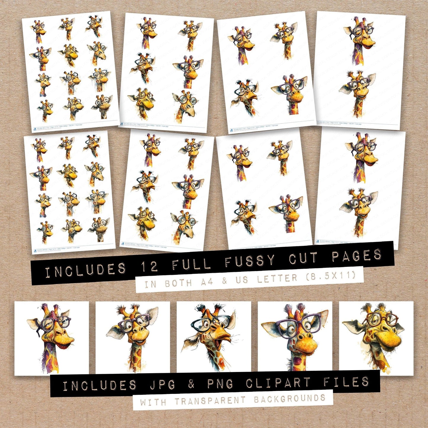Giraffe Big Glasses Fussy Cut Sheets (DDD010075)