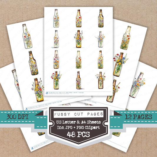 Glass Bottle Wildflowers Fussy Cut Sheets (DDD010088)
