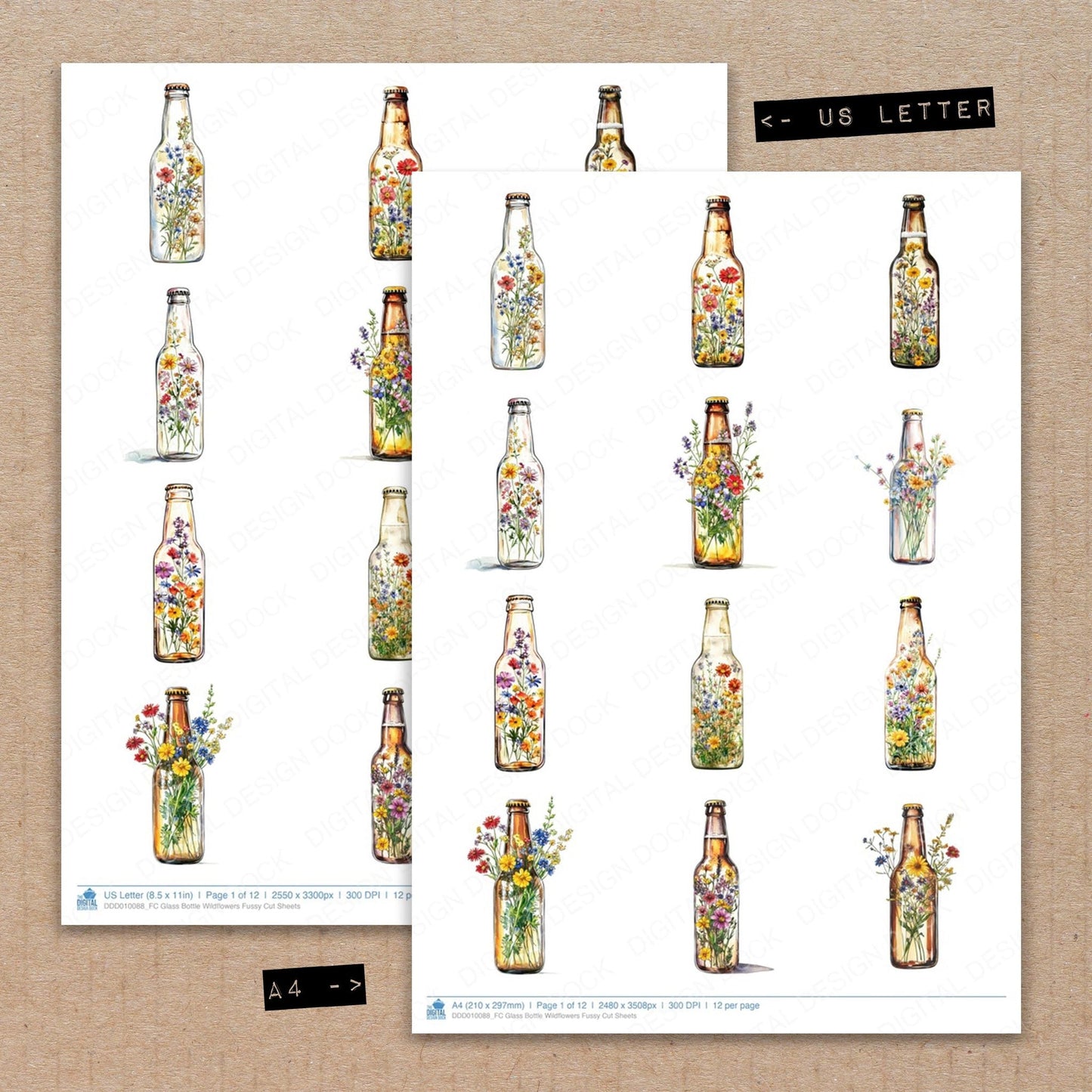 Glass Bottle Wildflowers Fussy Cut Sheets (DDD010088)