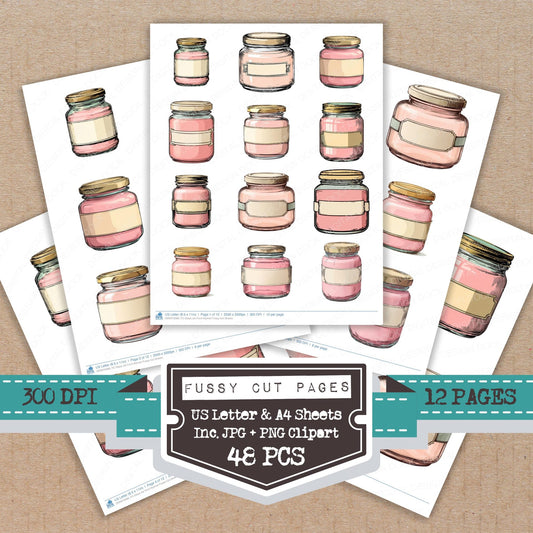 Glass Jar Front Banner fussy cut printable sheets for junk journaling, scrapbooking, and paper craft projects