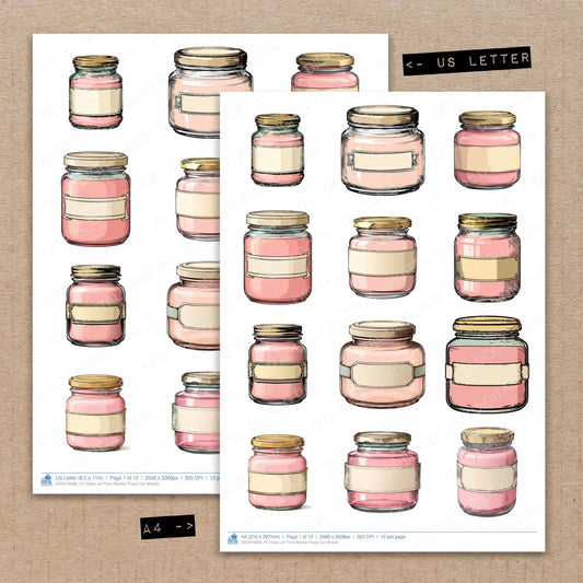 A4 and US Letter format comparison showing Glass Jar Front Banner fussy cut pages for print and cut crafting