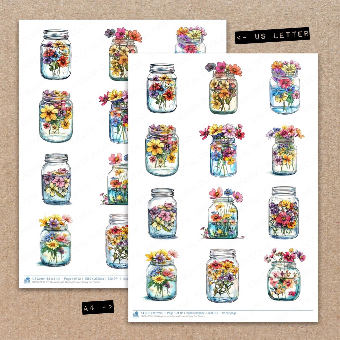 Glass Jar with Garden Flowers Fussy Cut Sheets (DDD010090)