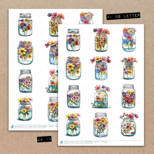 Glass Jar with Garden Flowers Fussy Cut Sheets (DDD010090)
