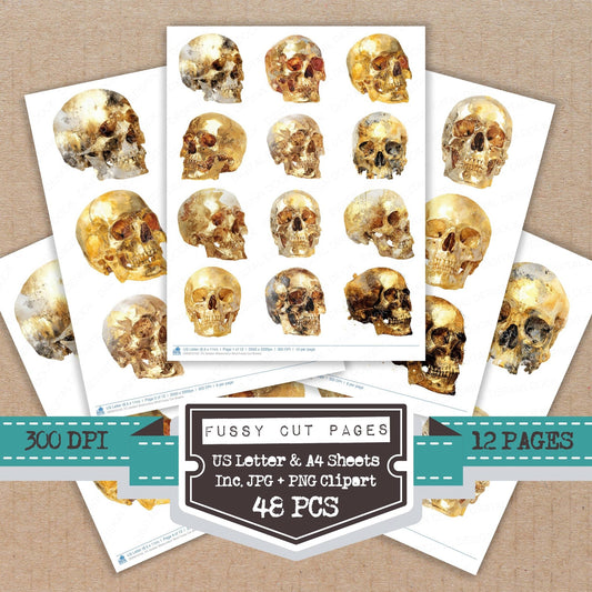 Golden Watercolour Skull Fussy Cut Sheets (DDD010102)